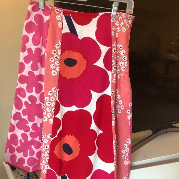 Marimekko Pink A-Line Cotton Skirt Mulit-pattern Floral US 2 - Picture 2 of 4